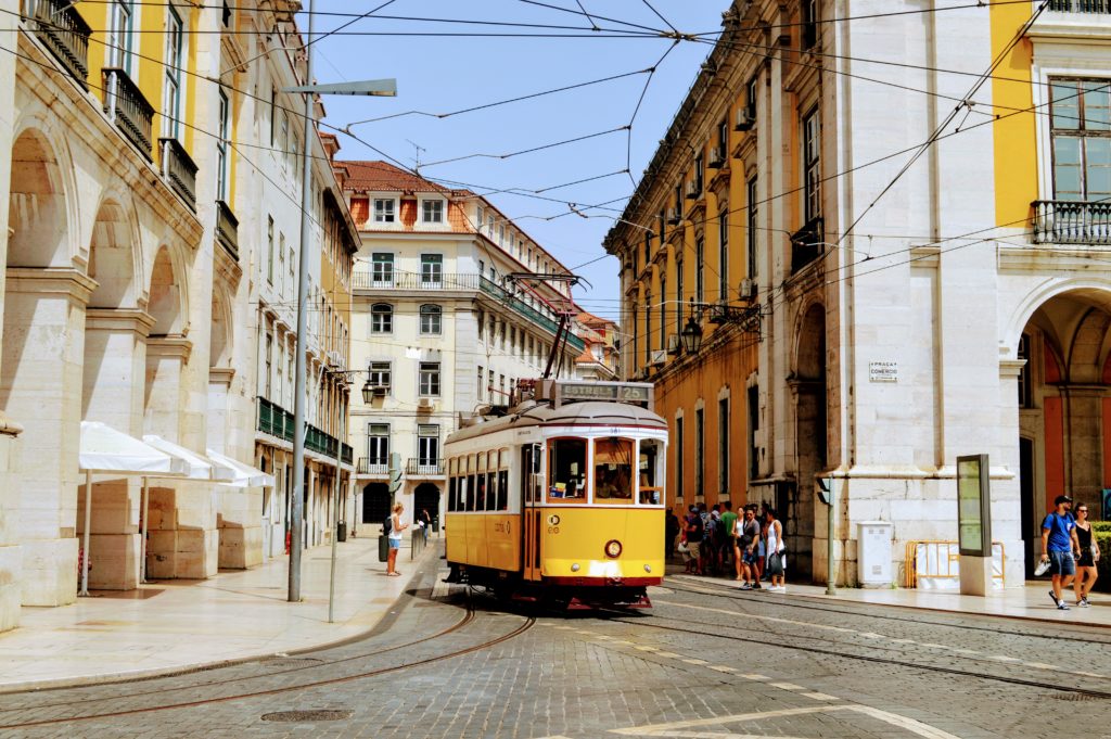 lisbon, portugal yellow tram